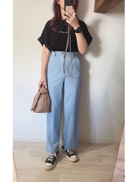 「サックスブルー」｜「アイテム（腕時計）」を使った、ミズタマ⭐︎さん（レディース・157cm）の夏コーディネート
