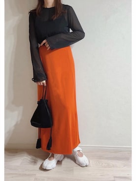 「オレンジスカート」｜「アイテム（腕時計）」を使った、ミズタマ⭐︎さん（レディース・157cm）の夏コーディネート