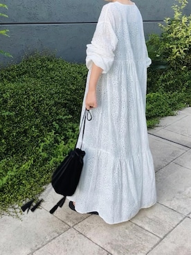 「巾着バッグ」｜「アイテム（アナログ腕時計）」を使った、ミズタマ⭐︎さん（レディース・157cm）の夏コーディネート