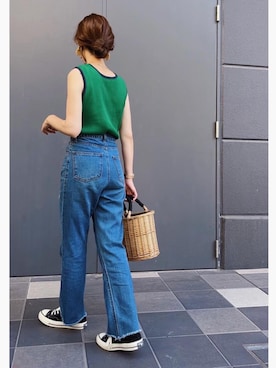 「ノースリーブニット」｜「アイテム（その他）」を使った、ミズタマ⭐︎さん（レディース・157cm）の夏コーディネート