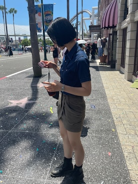 「BLUE BLUE（ブルーブルー）のアイテム（トップス）」を使った、いつきさん（レディース・165cm）の夏コーディネート