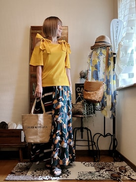 「GU（ジーユー）のアイテム（Tシャツ/カットソー）」を使った、𝓮𝓽𝓼𝓾*さん（レディース・157cm・40代）の夏コーディネート