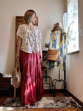 「アイテム（かごバッグ）」を使った、𝓮𝓽𝓼𝓾*さん（レディース・157cm）の夏コーディネート