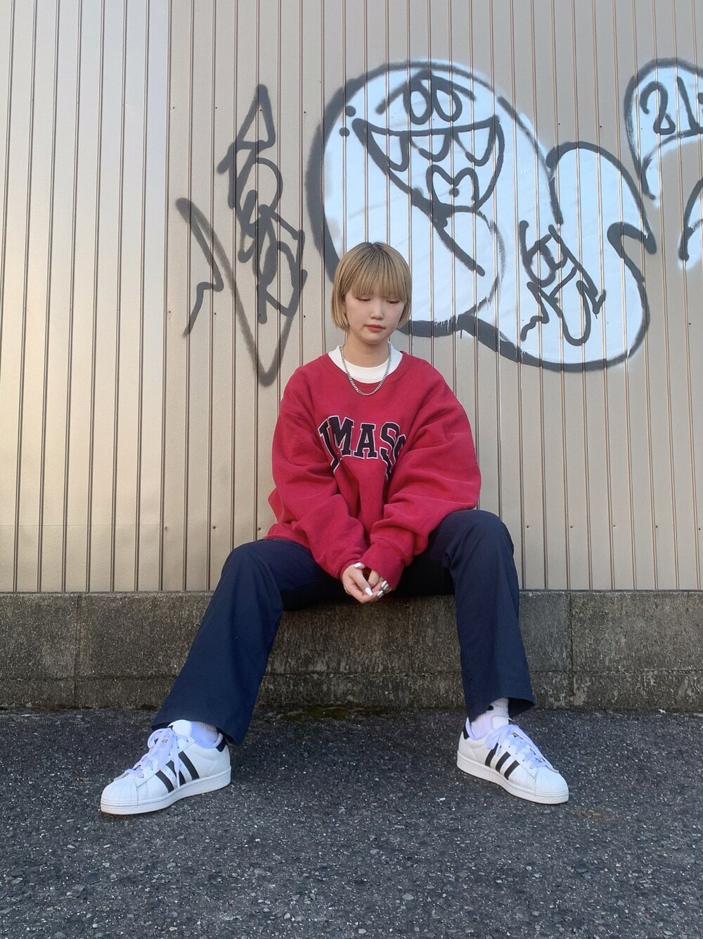 「だから秋服が好き、秋のコーデ、プチプラコーデ、ビッグシルエット、いいね、save、フォローお願いします🤑、古着MIX、スウェット、WEGO」｜「WEGOのWEGO/ヘビーウエイトビッグシルエットロングTシャツ（Tシャツ/カットソー、ホワイト系）」を使った、manaさん（レディース・166cm）の秋コーディネートの1枚目の写真