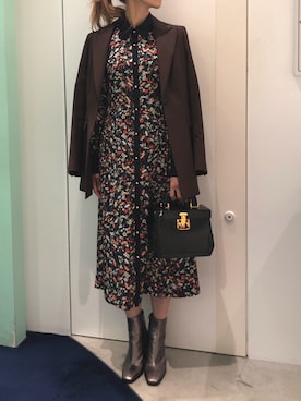 「レトロワンピース」｜「アイテム（ジャケット/アウター）」を使った、ともみさん（レディース・158cm）の秋コーディネート