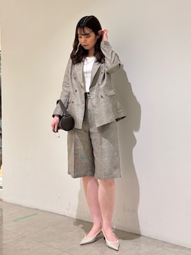 「qualite（カリテ）の【セットアップ対応】ラメリネンジャケット/春服/夏服/オフィスカジュアル/リネン（テーラードジャケット、ベージュ系）」を使った、Shihoさん（レディース・168cm）の春コーディネート