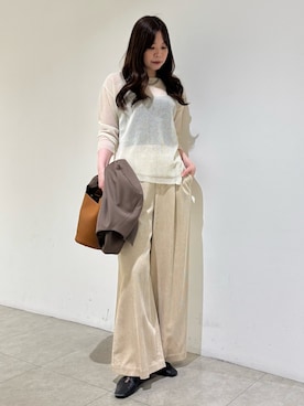 「qualite（カリテ）の【日本製・アシンメトリー】ハーフミラノ シアーニット（ニット/セーター、ホワイト系）」を使った、Shihoさん（レディース・168cm）の秋コーディネート