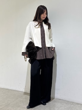 「qualite（カリテ）の【接触冷感＆吸水速乾】クールサテンパンツ/セットアップ対応/夏服/春服/オフィスカジュアル/きれいめ（その他パンツ、ブラック系）」を使った、Shihoさん（レディース・168cm）の秋コーディネート