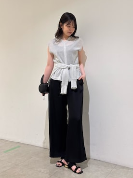 「qualite（カリテ）の【前後着用可能！】ラメ2WAYニット　春服　夏服　オフィスカジュアル　きれいめ（タンクトップ、シルバー系）」を使った、Shihoさん（レディース・168cm）の夏コーディネート
