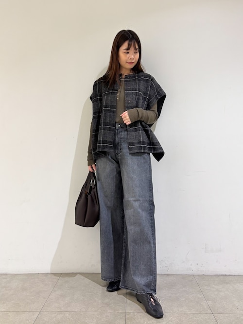 ウールチェックチェスタジレ/秋服/冬服/ポンチョ/ケープ/ウール