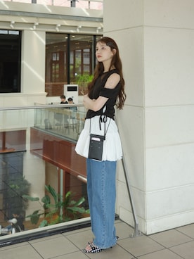 「idem（イデム）のアイテム（パンツ）」を使った、村田倫子さん（レディース・163cm）の夏コーディネート