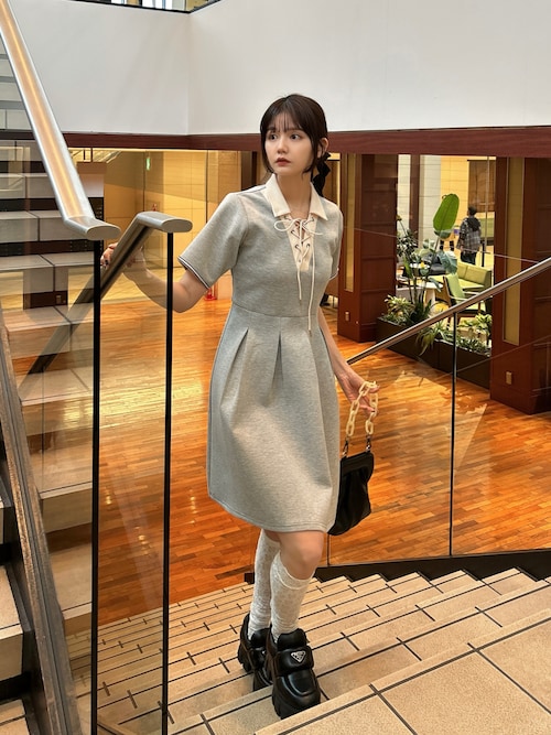 lace up polo onepiece/ポロミニワンピース（ワンピース）｜idem