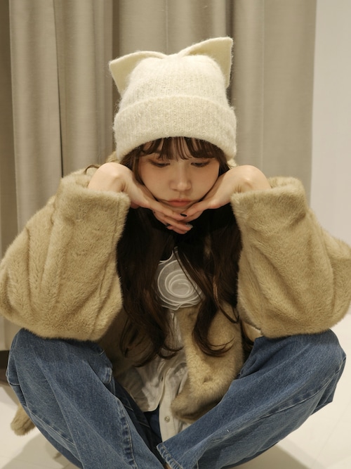 コート アウター tulle brooch fur coat / コサージュ付きファーコート