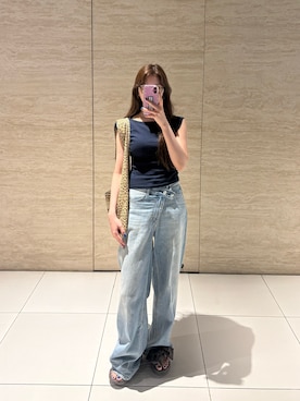 CROSS WAIST WIDE STRAIGHT/クロスウエストワイドストレートデニムを