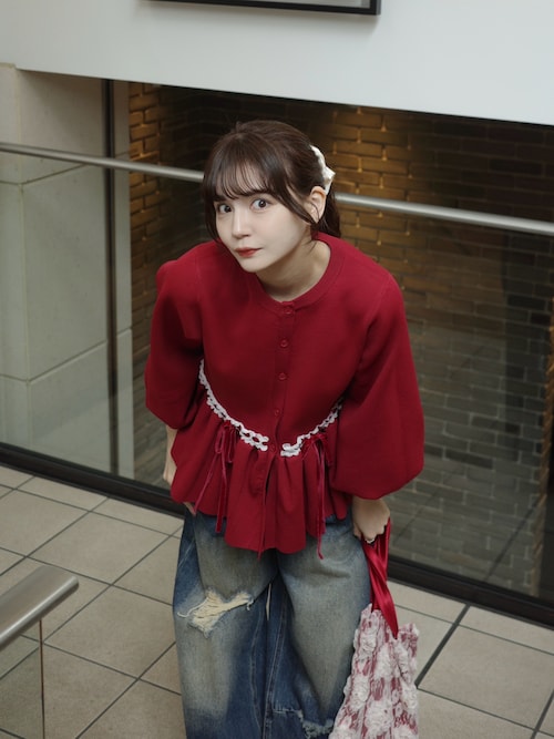 velours ribbon peplum cardigan / リボンペプラムカーディガン velours ribbon peplum cardigan / リボンペプラムカーディガン