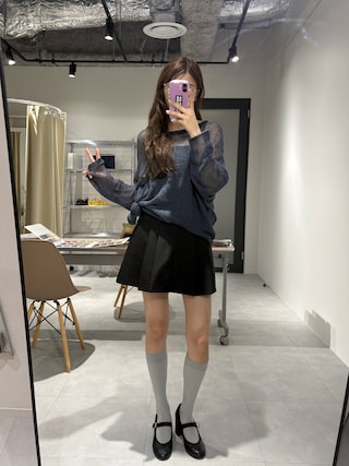 「idem（イデム）の2way ribbon belt mini skirt/ウエストリボンタックミニスカート【スカパン】（スカート）」を使った、村田倫子さん（レディース・163cm）の夏コーディネート