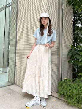 「idem（イデム）のアイテム（帽子）」を使った、村田倫子さん（レディース・163cm）の春コーディネート