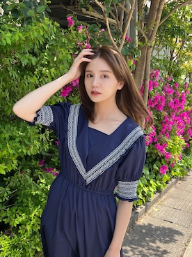 「マリンコーデ」｜「アイテム（ワンピース/ドレス）」を使った、村田倫子さん（レディース・163cm）の春コーディネート