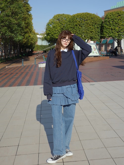 スカート damage frill denim mini skirt / ダメージフリルデニムミニ
