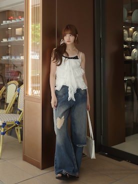 「アイテム（キャミソール）」を使った、村田倫子さん（レディース・163cm）の夏コーディネート