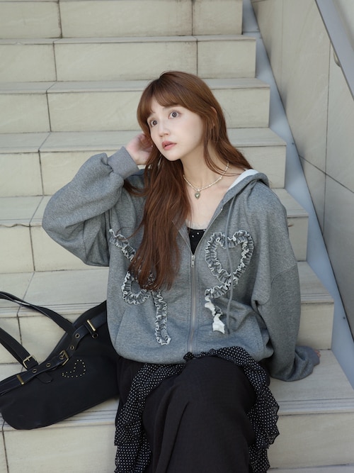 パーカー heart frill hoodie／ハートフリルフーディ レディース