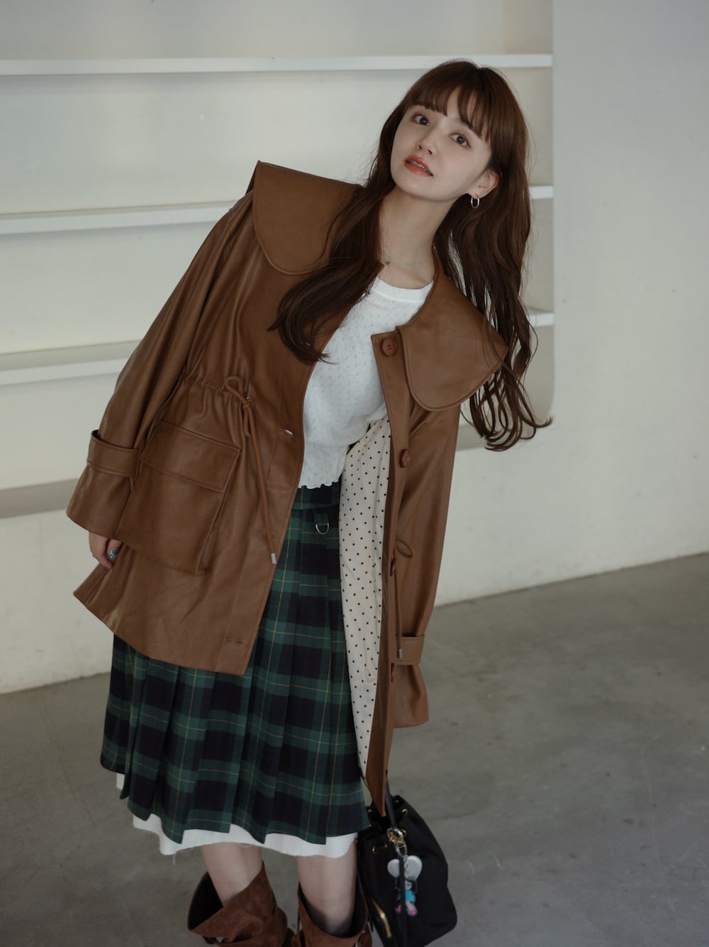 big collar vegan leather jacket / ビッグカラーフェイクレザー