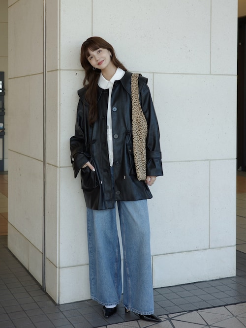 big collar vegan leather jacket / ビッグカラーフェイクレザー