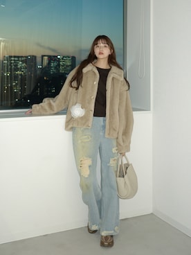 「ファーコート」｜「アイテム（その他アウター）」を使った、村田倫子さん（レディース・163cm）の冬コーディネート