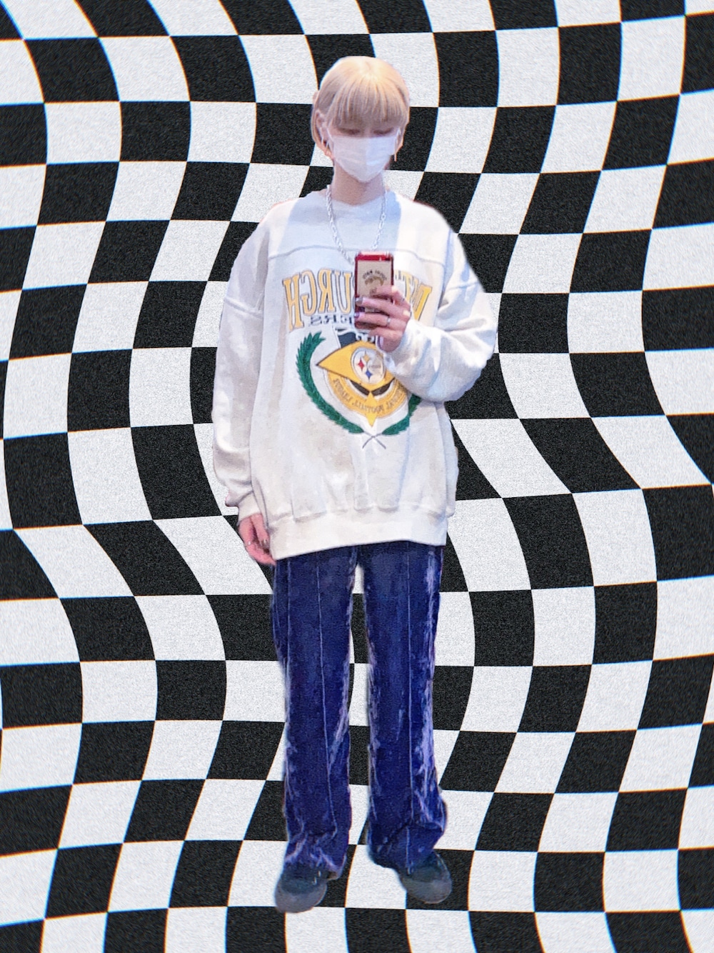 「ベロアパンツ」｜「usedのアイテム（ピアス（両耳用）、シルバー系）」を使った、ᑒさん（レディース・168cm）の秋コーディネートの1枚目の写真