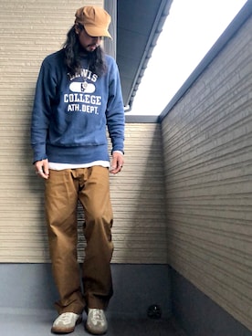 「アイテム（スウェット）」を使った、higerinseさん（メンズ・170cm）の秋コーディネート