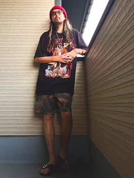 「METALLICA（メタリカ）のアイテム（Tシャツ/カットソー）」を使った、higerinseさん（メンズ・170cm・30代）の夏コーディネート