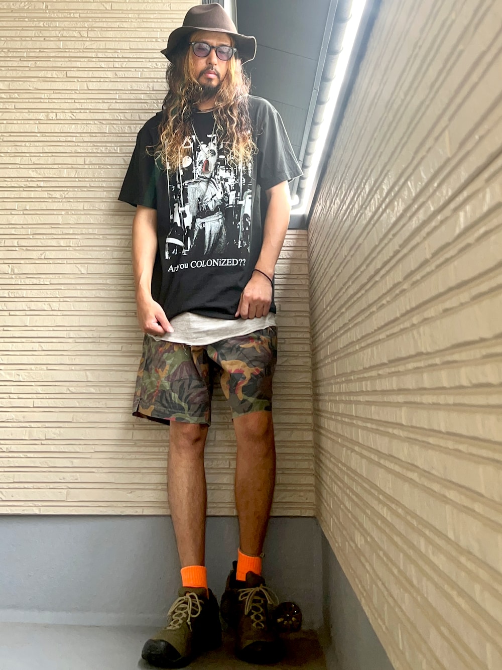 「古着、古着MIX、ヴィンテージ、BiSH、夏コーデ、大人コーデ、バンドT、タンパンスタイル」｜「BiSHのアイテム（Tシャツ/カットソー、ブラック系）」を使った、higerinseさん（メンズ・170cm）の夏コーディネートの1枚目の写真