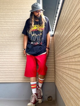 「TUCKERMS RAVINEのアイテム（ハット）」を使った、higerinseさん（メンズ・170cm・30代）の夏コーディネート