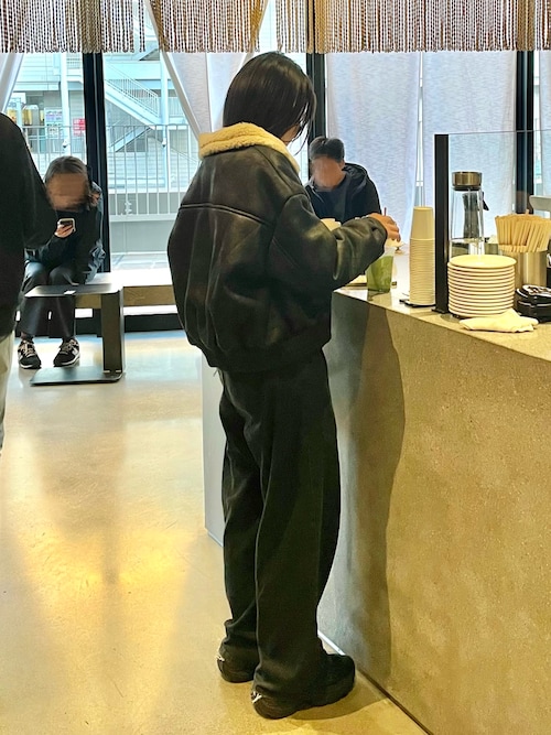 トルコ製　本革　リアルレザー　配色切替ボンバージャケット　ネイティブ柄袖　襟ボア セール】 ボア カラー ブルゾン （レザーブルゾン・ジャケット