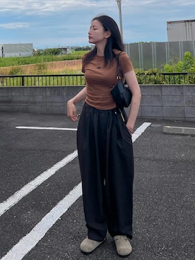 「JORDAN BRAND（ジョーダンブランド）のジョーダン フライト ウィメンズ Tシャツ / Jordan Flight Women's T-Shirt IV5348-281 Light British Tan（Tシャツ/カットソー、ブラウン系）」を使った、maiさん（レディース・153cm）の夏コーディネート