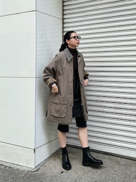 「ハーフパンツ」｜「アイテム（ステンカラーコート）」を使った、たなかまいさん（レディース・169cm）の春コーディネート