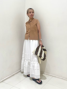「N.（N. Natural Beauty Basic）（エヌエヌナチュラルビューティーベーシック）のポロ襟ノースリーブニット（ポロシャツ、イエロー系）」を使った、ichi🌻さん（レディース・155cm）の夏コーディネート
