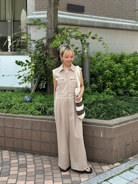 「N.（N. Natural Beauty Basic）（エヌエヌナチュラルビューティーベーシック）のダブルポケットジャンプスーツ（つなぎ/オールインワン、ベージュ系）」を使った、ichi🌻さん（レディース・155cm）の夏コーディネート
