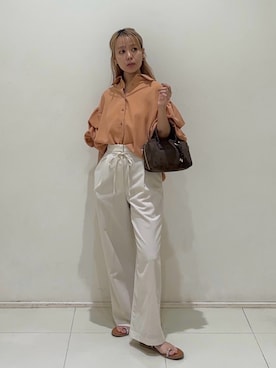 「NATURAL BEAUTY BASIC（ナチュラルビューティーベーシック）の【ちょうど、いい服】夏の本命ワイドパンツ（その他パンツ、ホワイト系）」を使った、ichi🌻さん（レディース・155cm）の夏コーディネート