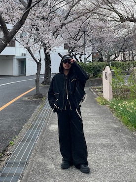 「soerte（ソエルテ）のHeavy weight double zip-up hoodie /ヘビーウェイトダブルジップフーディー 【短丈】（パーカー、ブラック系）」を使った、qsssy さん（メンズ・160cm）の春コーディネート