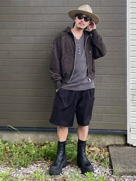「soerte（ソエルテ）のHeavy Weight Double Zip-Up Hoodie (All-over pattern) /ヘビーウェイトダブルジップフーディー【短丈】（パーカー、その他）」を使った、qsssy さん（メンズ・160cm）の春コーディネート