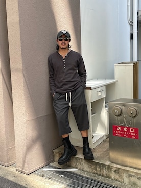 「古着のアイテム（トップス、ブラック系）」を使った、qsssy さん（メンズ・160cm）の夏コーディネート