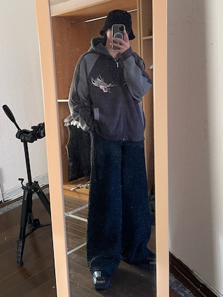 「TASTE by Knit（テイストバイニット）の【TASTE by Knit】Knit embroidery sukajan（スカジャン）」を使った、qsssy さん（メンズ・160cm）の冬コーディネート