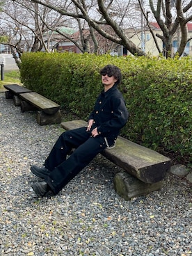 「久遠にてのアイテム（ジャケット/アウター、ブラック系）」を使った、qsssy さん（メンズ・160cm）の春コーディネート