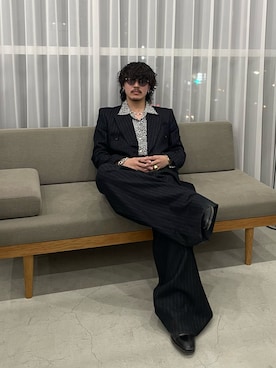 「久遠別注のアイテム（テーラードジャケット、ブラック系）」を使った、qsssy さん（メンズ・160cm）の春コーディネート