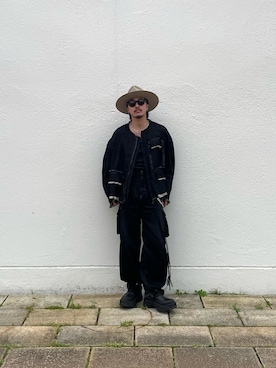「久遠別注のアイテム（ジャケット/アウター、ブラック系）」を使った、qsssy さん（メンズ・160cm）の春コーディネート