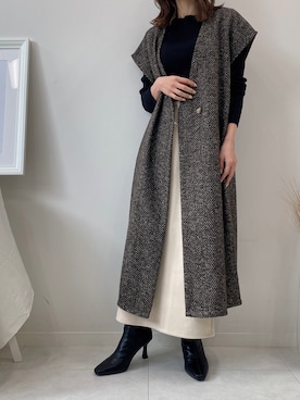 「アイテム（ライダースジャケット）」を使った、fifthスタッフさん（レディース・150cm）の秋コーディネート