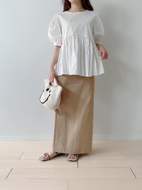 FASHFREN　フレアロングカフスブラウス　バックリボン　チュニック　綿混 FASHFREN フレアロングカフスブラウス バックリボン チュニック