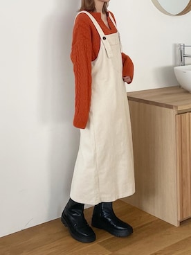 「アイテム（ジャンパースカート）」を使った、fifthスタッフさん（レディース・150cm）の冬コーディネート