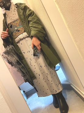 「着物」｜「アイテム（ミリタリージャケット）」を使った、ねこさん（レディース・159cm）の冬コーディネート
